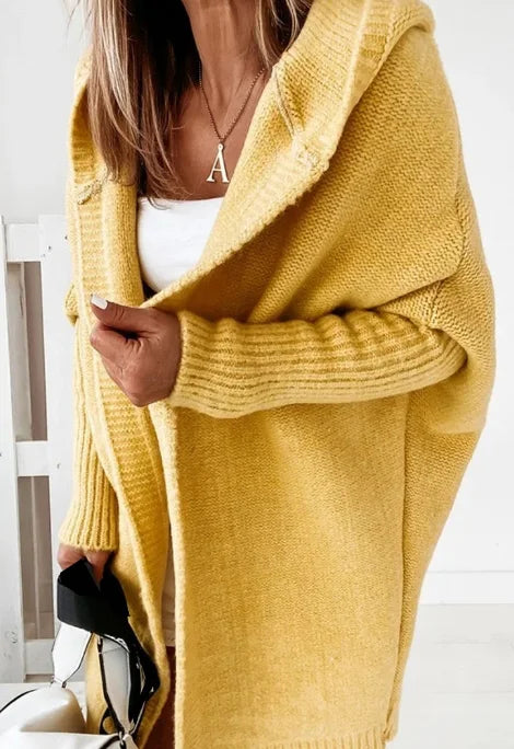 Cardigan for Women Autumn Fashion Solid Color Long Sleeved Temperament Commuting Loose Knit Open Front Hooded Sweater Cardigan - reetell