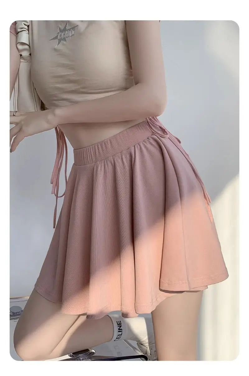 Yasuk Spring Summer Sporty Casual Slim Sport Shorts Pants Panty Dress Sweet Cool Girl Soft Ice Silk Pleated Skirt - reetell