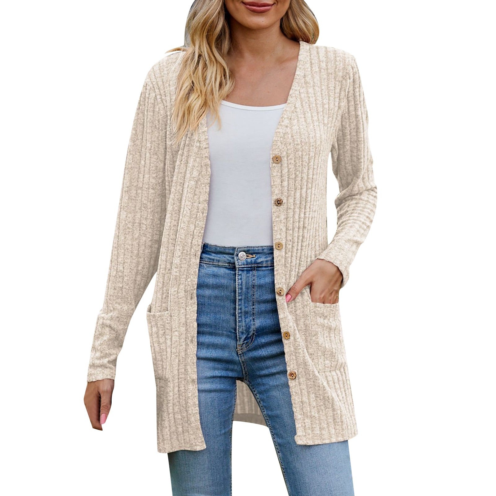 Women's Cardigan Sweater 2023 Autumn and Winter New Female Long Coat Twisted Rope With Button Solid Color Knitted Sweaters Women - reetell