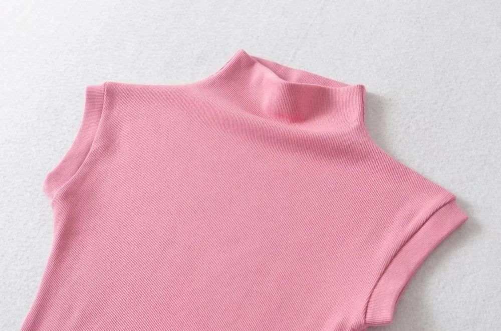 Women Summer Sexy Turtleneck Sleeveless T-Shirts Tops Solid Slim Fit Pullovers Causal Tees Shirts Female Streetwear Basics Tees - reetell