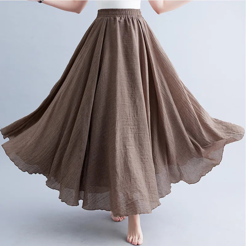 Solid Cotton Linen Women Skirts Maxi Ethnic Style Beach Saia Ropa Mujer Casual Harajuku Boho Long Skirt Woman Clothing Faldas - reetell