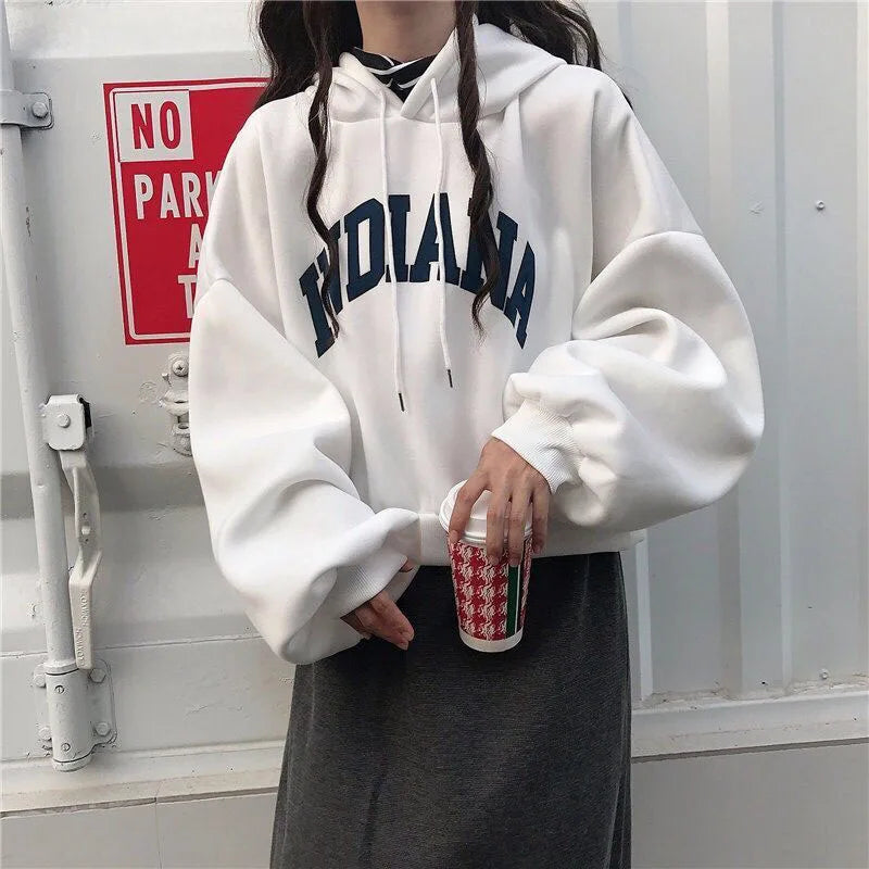 Autumn Thick Women Hoodies Fashion Loose Fake Two Piece Letter Printing Tops Harajuku Warm Preppy All Match Crop Sweatshirts - reetell