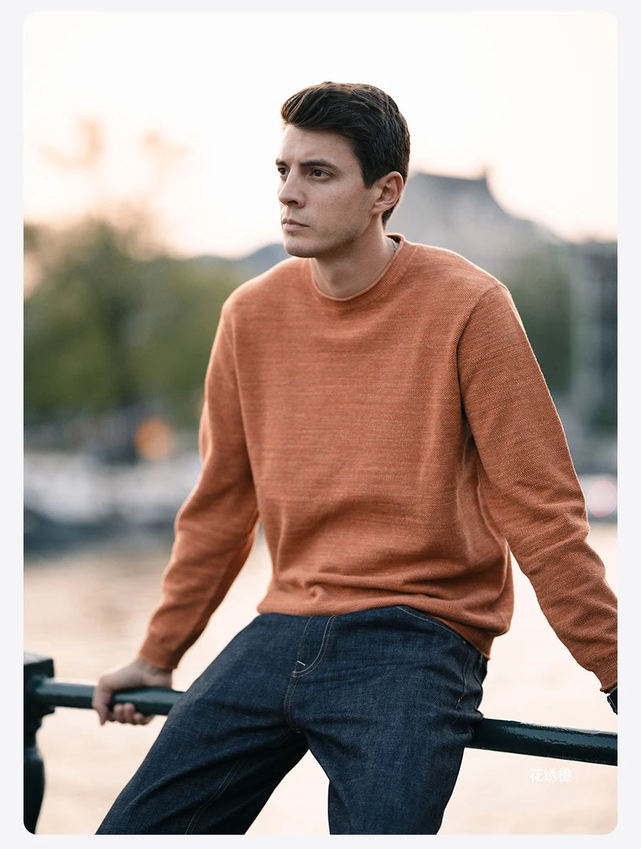 SIMWOOD 2024 Autumn Winter New Oversize Sweater Men Cotton linen Blend Knit Pullovers  Raw Hem Jumper - reetell