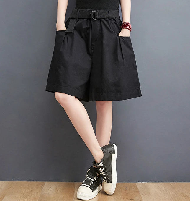 Women's Shorts Half Baggy Mid Length Wide Black Female Short Pants Loose Bermuda Knee Low Price Classic Harajuku Fashion New In - reetell