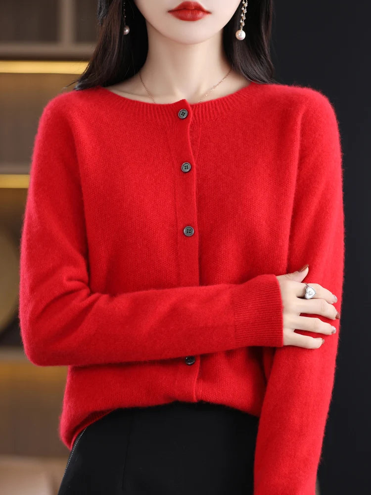 High Quality Round Neck Long Sleeve Cashmere 100% Merino Wool Pullover Women Sweater Coat Top - reetell