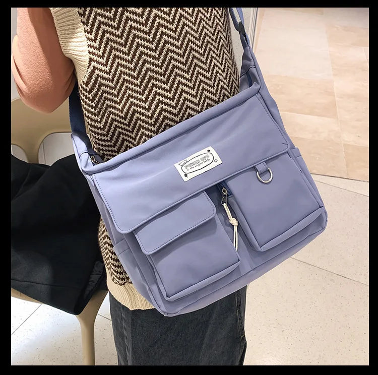 Korean Ulzzang Messenger Bag Women New 2023 Nylon Bags Multipockets Crossbody Bags For Women School Book Shoulder Bag Girls Sac - reetell