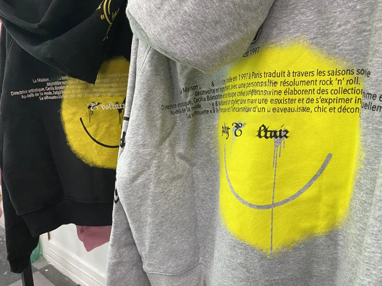 Letter Happy Face Sweatshirt For Women Long Sleeve Fleece Sweatshirt Fashion Casual Pullover Pocket Cotton Hoodie Sweatshirt - reetell