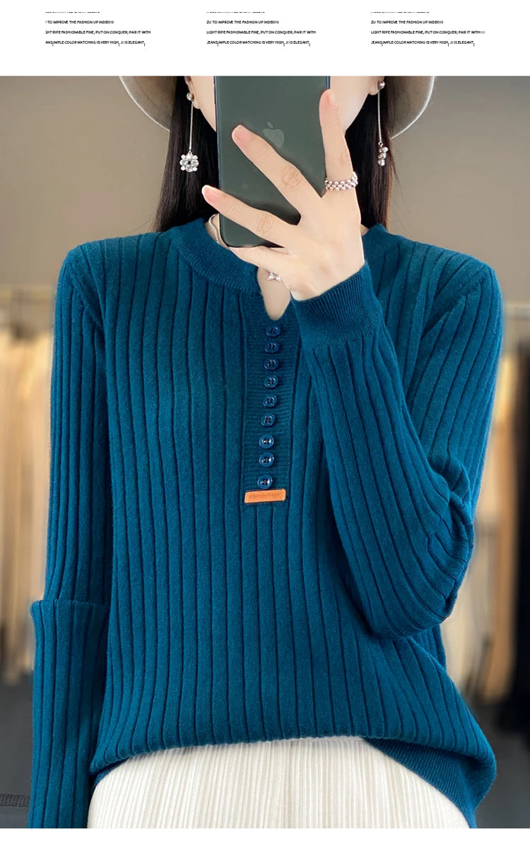 Women's Sweater Autumn/Winter New Solid Color Knitwear V-Neck Pullover Ladies Clothes Fashion Blouse Korean Style Loose Tops - reetell