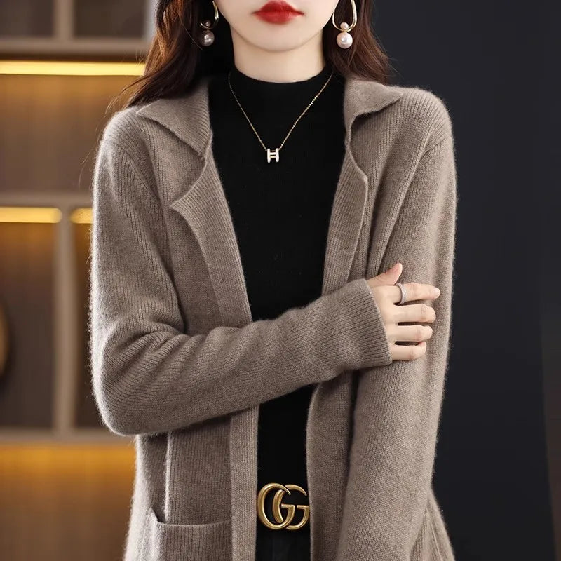 Limiguyue Wool Cashmere Sweater Long  Jacket Turn Down Collar Knit Cardigan Women Winter Autumn Soft Warm Knitwear Coat E329 - reetell