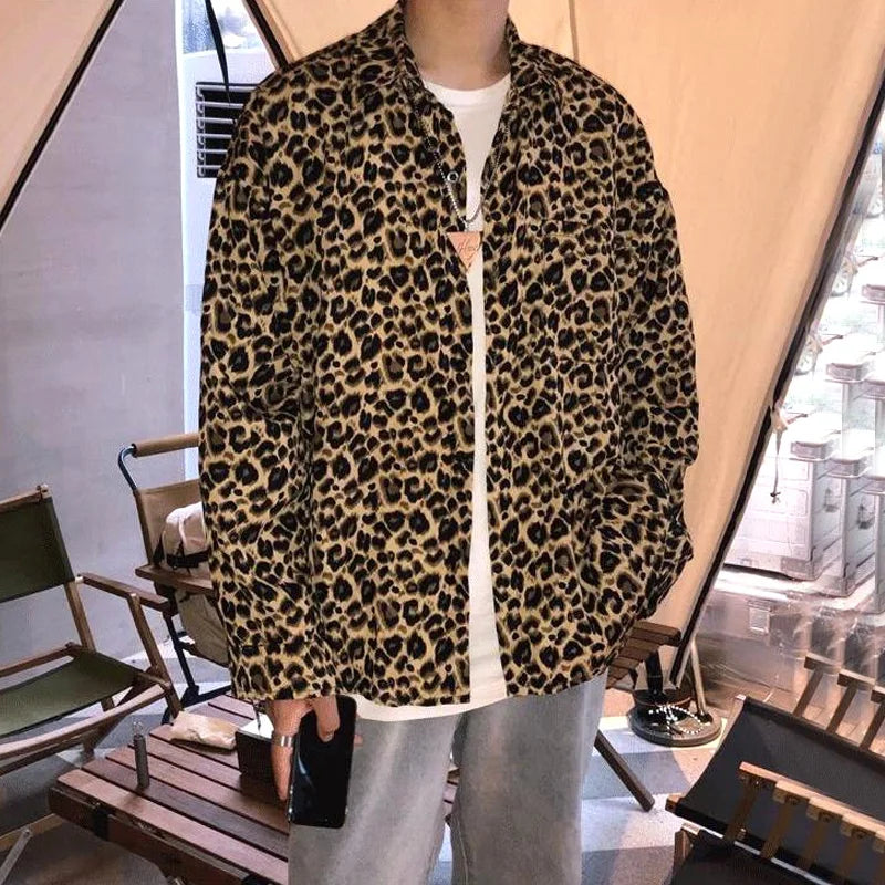 Shirts Spring Summer Man Thin Men's Clothing 2023 Streetwear Casual Loose Printing Leopard Turn-down Collar Long Sleeve Handsome - reetell