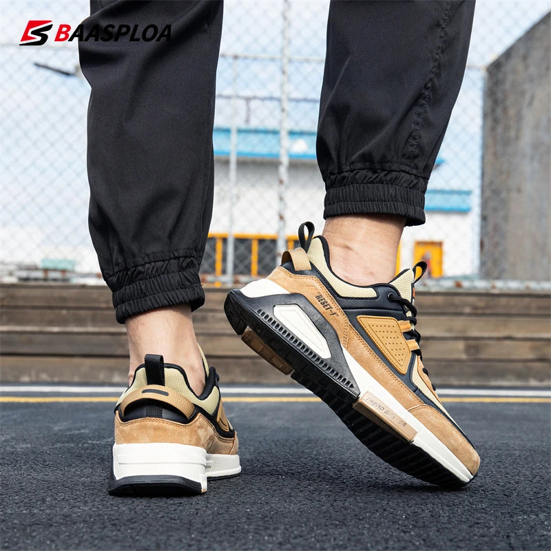 Baasploa Men Casual Waterproof Running Shoes Fashion Leather Skateboard Shoes Non-slip Wear-resistant Male Sport Shoes New - reetell