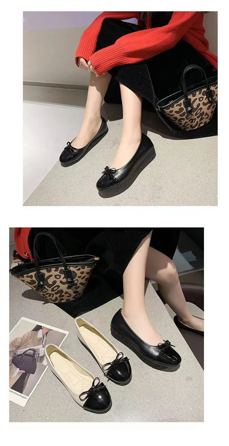 Women's Flat Shoes Comfort Non-slip Ladies  Leather Flats Elegant Bowknot Women's Single Shoes Mother's Shoes - reetell