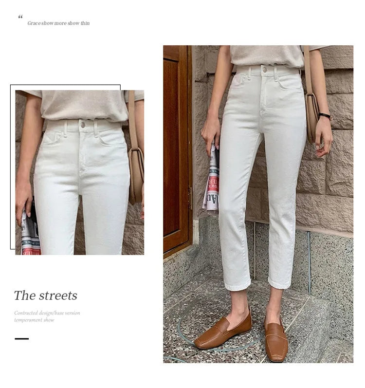 Black Straight Jeans Women's High Waist Straight Leg 2024 Autumn Style Elastic Raw Edge Cigarette Pipe Denim Pants Boyfriend - reetell