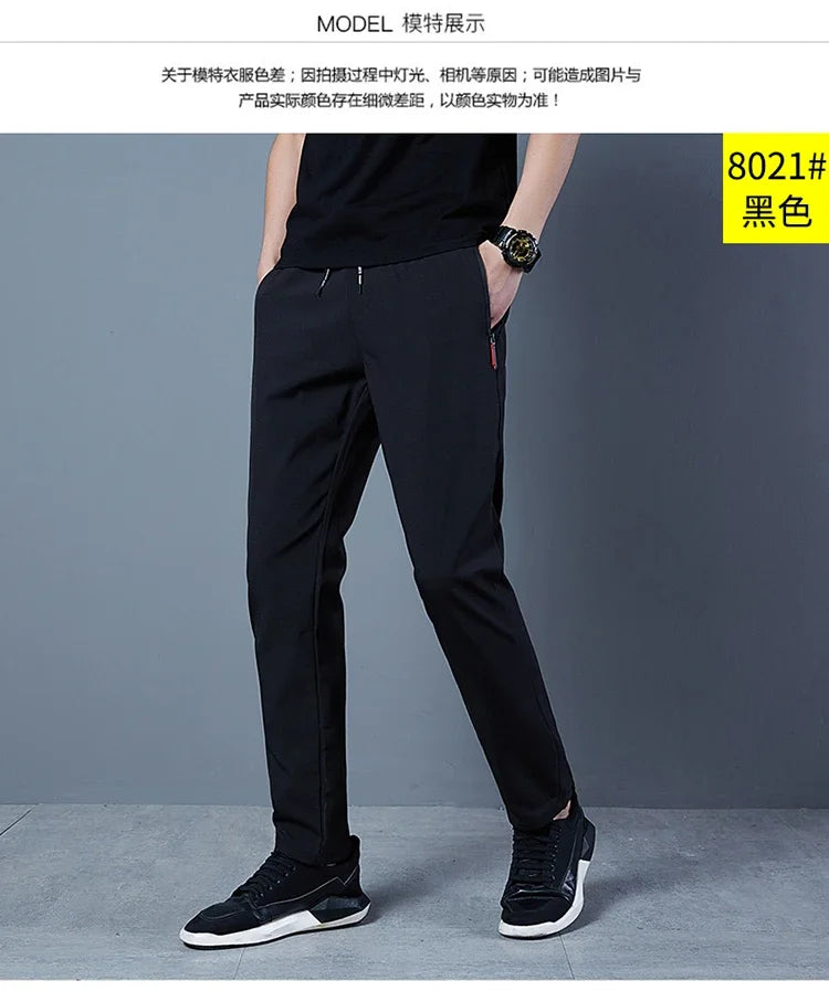 Men's Casual Pants Business Stretch Slim Fit Elastic Waist Jogger Korean Classic Blue Black Gray Male Brand Trousers - reetell