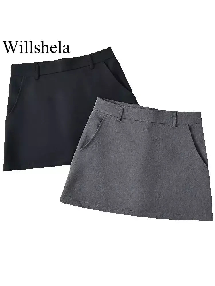 Willshela Women Fashion Solid Back Zipper A-Line Mini Skirt Vintage High Waist Female Chic Lady Skirts - reetell