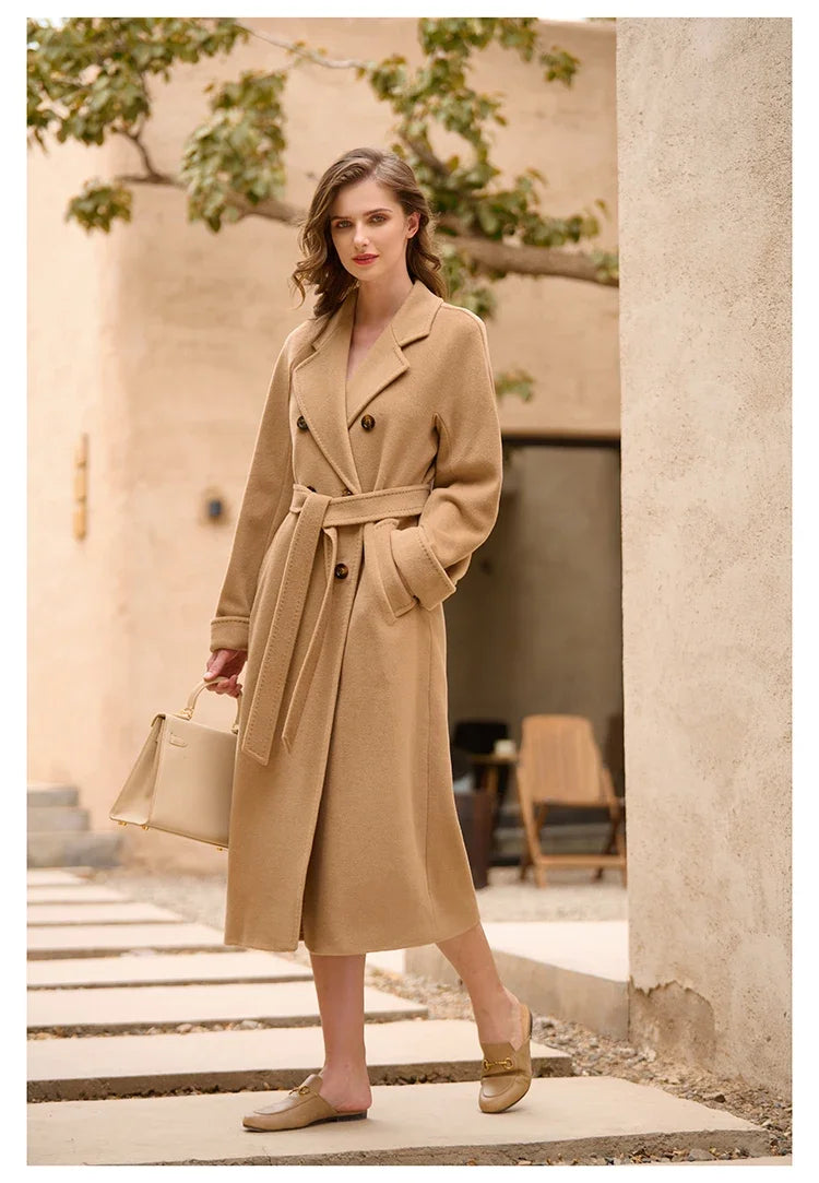 Women's Coat Double-sided 10% Cashmere 90% Wool Women's Long Coat Jacket, 2024 Winter New Long Cashmere Coat Women - reetell