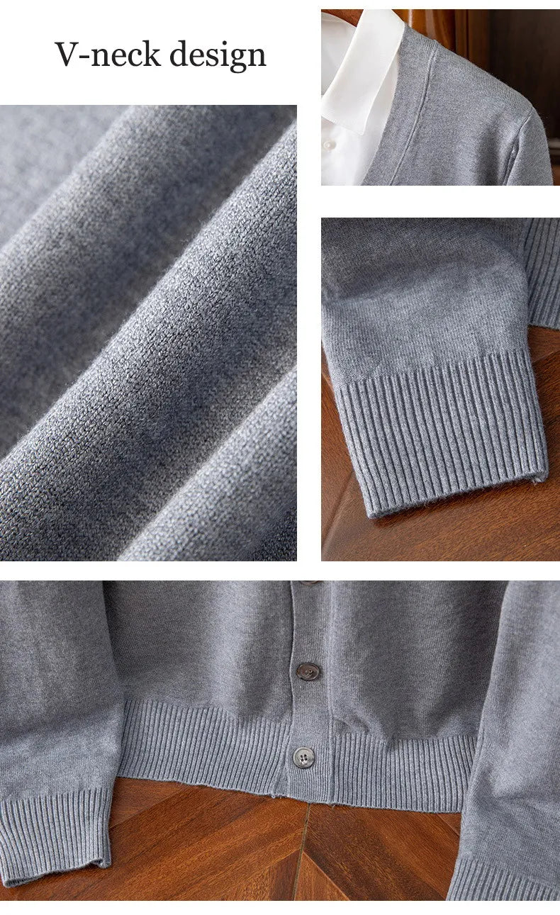 Cashmere Sweater Autumn Winter Warm Men's Casual Woollen Cardigan Sweater Thickened Solid Color V-neck Coat - reetell