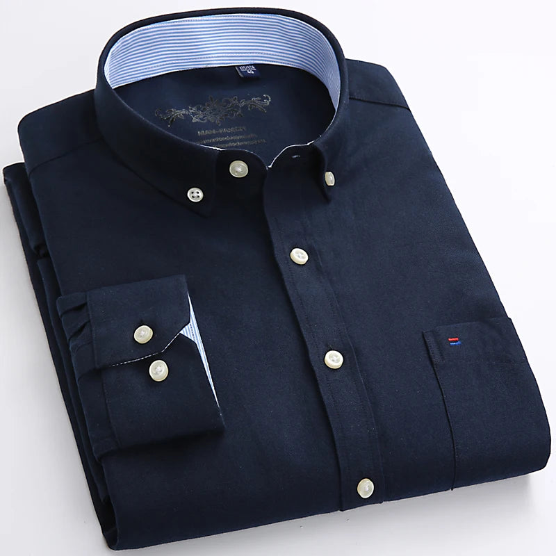 Men's Stylish Cotton Blend Solid Shirt, Formal Breathable Lapel Regular-fit Button Up Long Sleeve Shirt For Business Activities