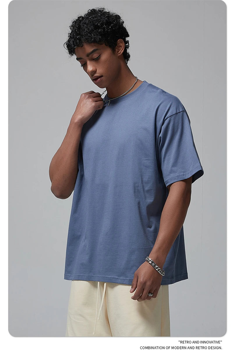 ZODF New 2024 Summer Men Basic 190gsm Cotton T-Shirts Unisex Oversized Comfortable O-Neck T Shirt Brand Tops HY0756