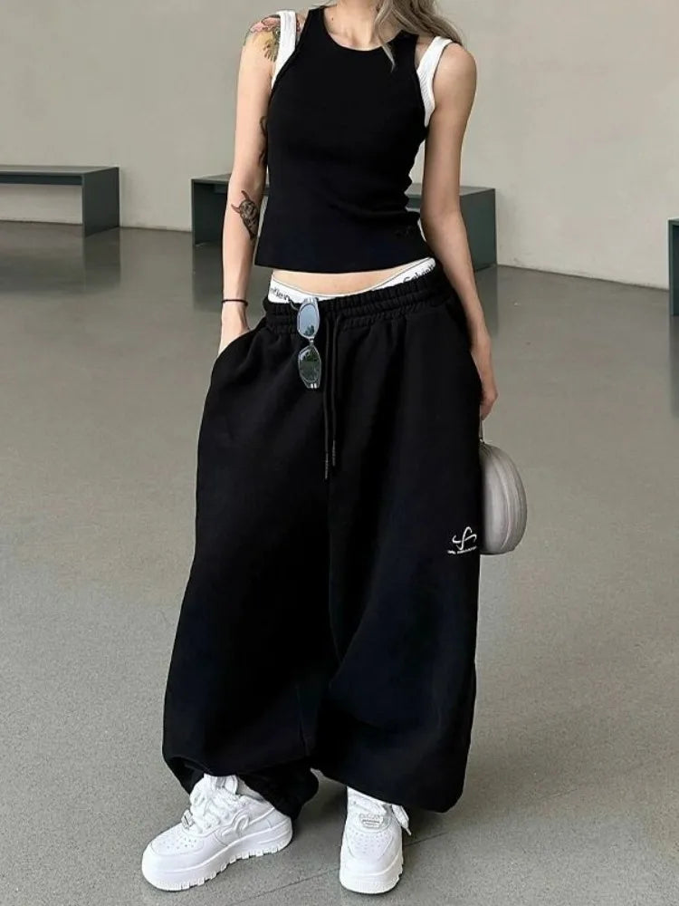 HOUZHOU Y2k Vintage Baggy Jeans Woman's Korean Fashion Denim Pants Harajuku Kpop Streetwear Trousers Japanese 2000s Style Spring - reetell