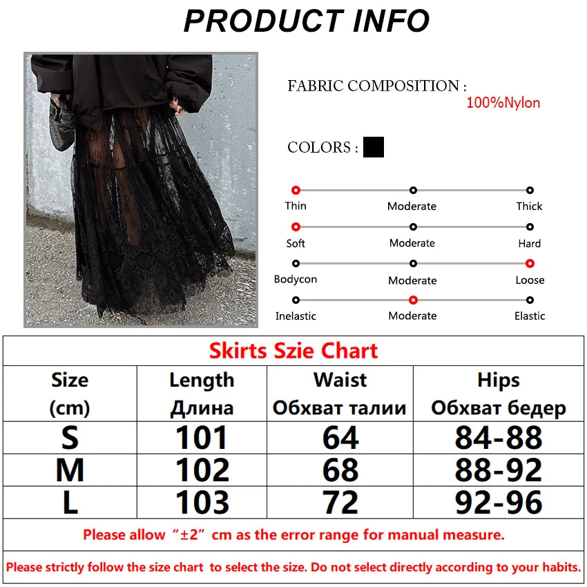 Bclout Fashion Lace Black Skirts Women Chic Casual Solid Thin Transparent Sexy Long Skirts 2024 Party Loose A-Line Skirts Female - reetell