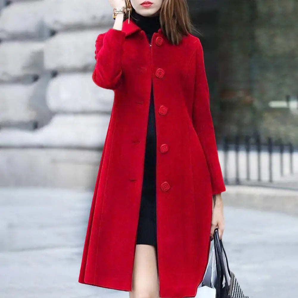 New Fashion British Solid Button Wool Coat Women Long Sleeve Jackets Woman Elegant Pocket Slim Outfit Mujer - reetell