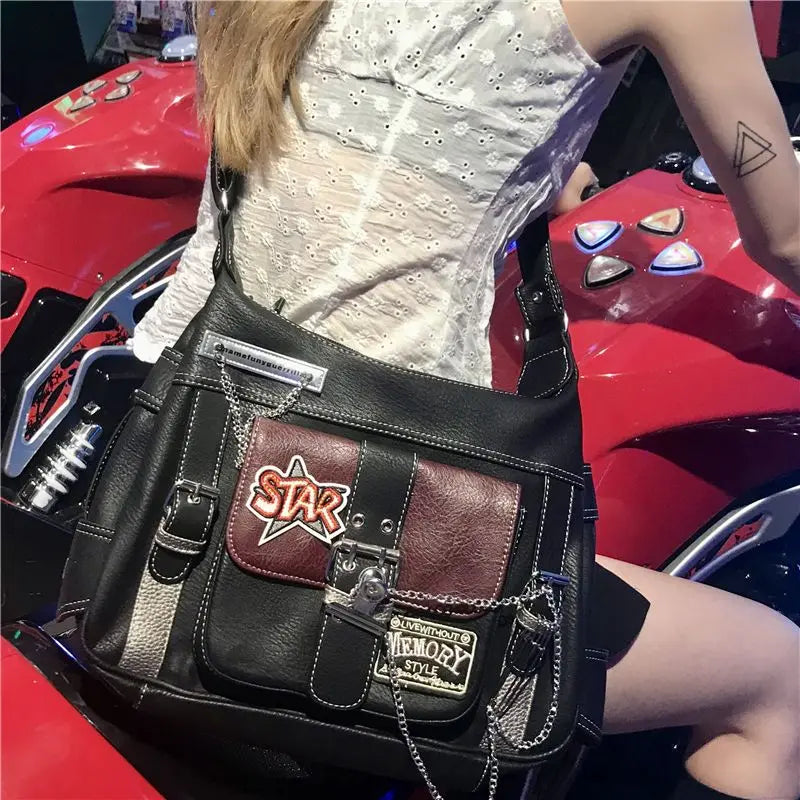 HAEX Vintage Women Messenger Bag Fashion Y2K Chains Bolso Mujer 2024 New Subculture Punk Aesthetic Crossbody Shoulder Bags Femme