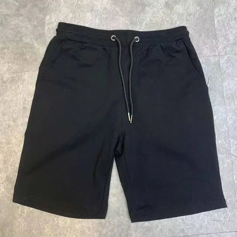 40KG-100KG Summer New 100% Cotton Soft Men’s Drawstring Waist Black White Yellow Pink Casual Shorts 4XL 5XL - reetell