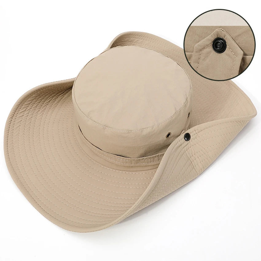 2024 New Fashion Summer Bucket Hat Cowboy Men Outdoor Fishing Hiking Beach Hats Mesh Breathable Anti UV Sun Cap Large Wide Brim