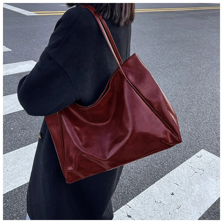 Women Tote Bag Fashion Underarm Pouch Large Capacity Soft Pu Leather Shoulder Bag Retro Crossbody Bag Casual Portable Bucket Bag