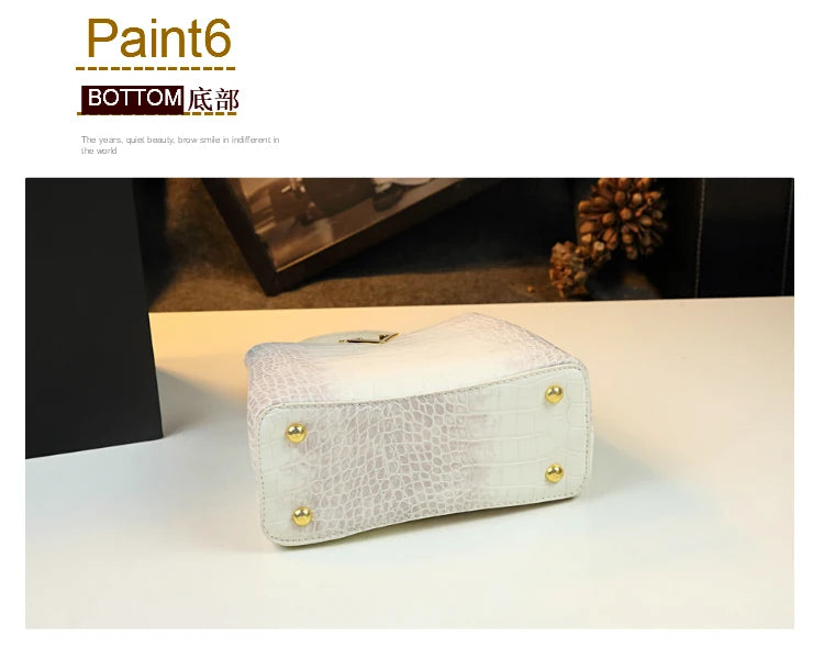 Luxury Fashion White Leather Women Handbags 2024 New Female Small Shoulder Messenger Bag Crocodile Pattern Portable Shell Bags - reetell