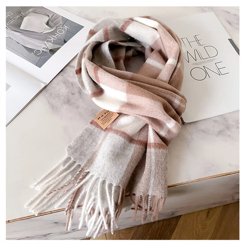 100% Wool Luxury Brands Classic England Style Women Scarf Fashion Stripe Plaid Scarves Tassel Shawls Pashmina Lady Wrap 32*180cm - reetell