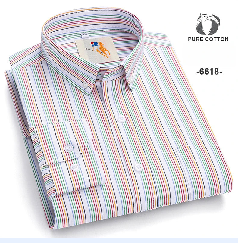 Fashion thin plus 9xl 100%cotton long-sleeve shirts for men slim fit casual plain shirt soft striped tops korean popular clothes