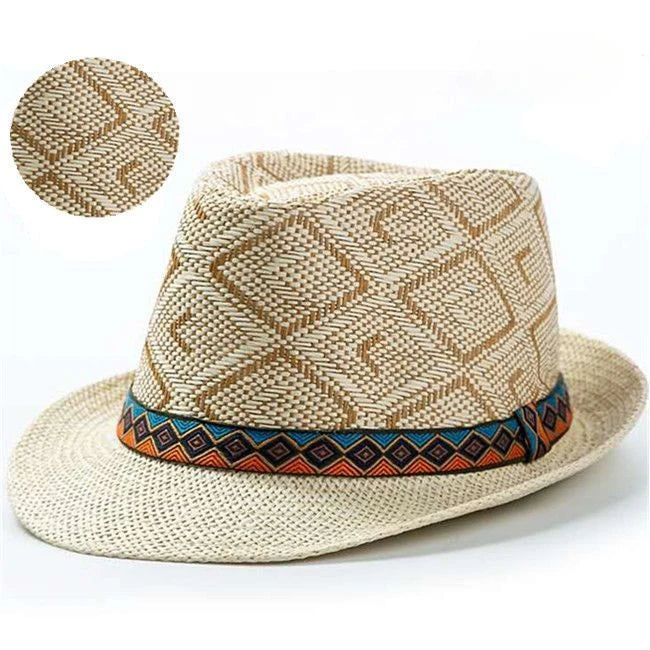 New Spring/Summer Men's Straw Knitted Hat Short Brim Trendy British Jazz  Sunscreen Beach Hat Versatile for Gentlemen