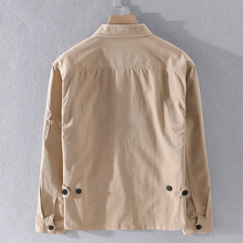 100% Cotton Tooling Japanese Jacket, New Coat Men's Long Sleeve Khaki Shirt, Casual Cotton Comfortable Thick Shirt camping - reetell