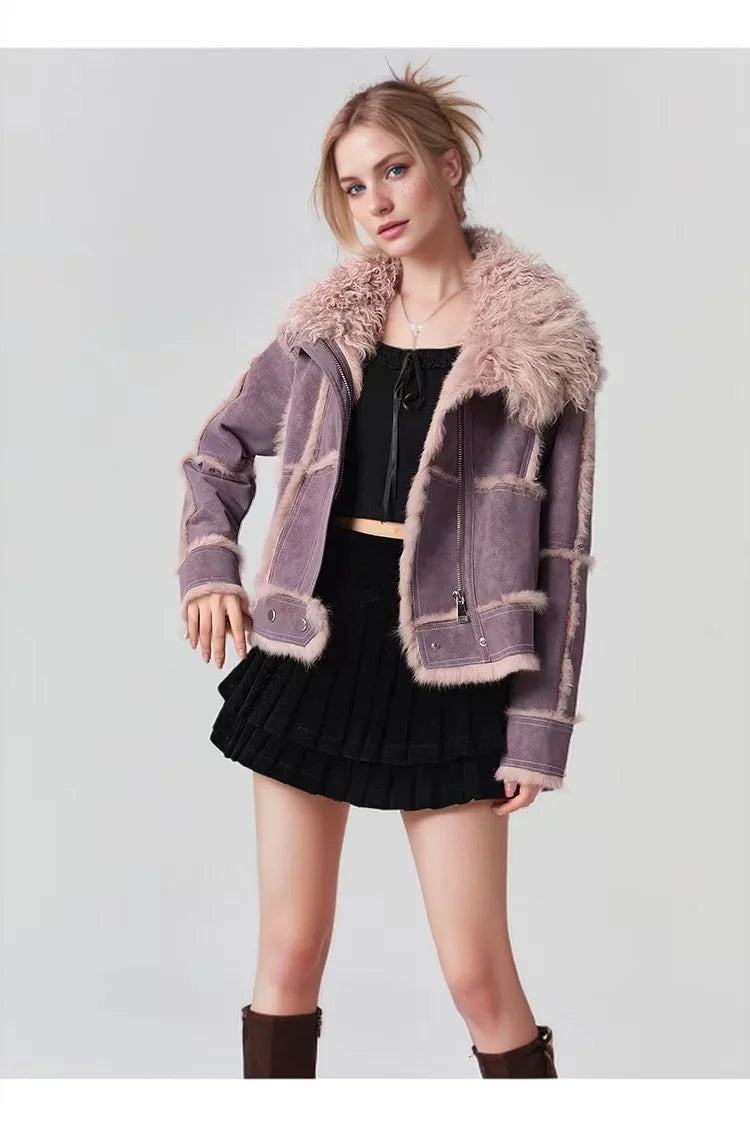 2024 Winter Short Style Fur Women Sheepskin Jacket Tanned Suede Luxury With 100%Natural Rabbit Lining Luxury Fashion Fur Coat - reetell