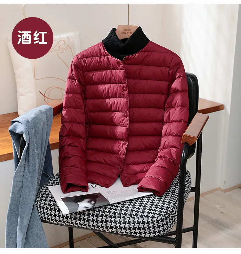 2024 New Arrivals Autumn Winter Warm Women White Duck Down Slim Jackets Female Fashion Ultra Lightweight Packable Puffer Coats - reetell