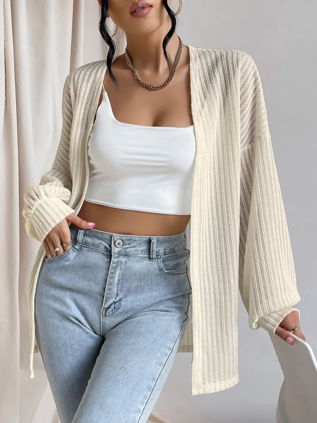 Women's 2023 Fall Winter Long Sleeve Open Front Casual Lightweight Soft Cardigan Sweater Outerwear - reetell