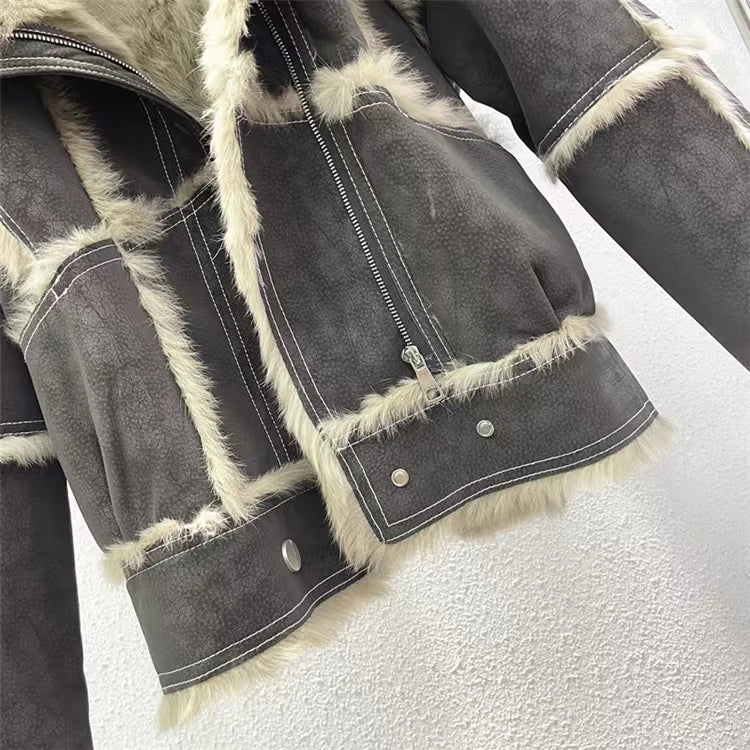 2024 Winter Short Style Fur Women Sheepskin Jacket Tanned Suede Luxury With 100%Natural Rabbit Lining Luxury Fashion Fur Coat - reetell