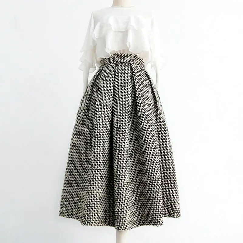 2023 New Autumn and Winter Fashion Thousand Bird Checker Half Skirt Temperament Commuter Women's High Waist Poached Skirt - reetell