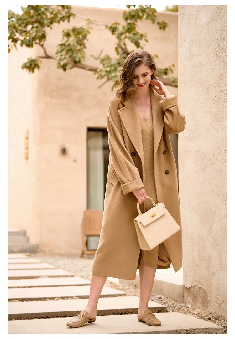 Women's Coat Double-sided 10% Cashmere 90% Wool Women's Long Coat Jacket, 2024 Winter New Long Cashmere Coat Women - reetell