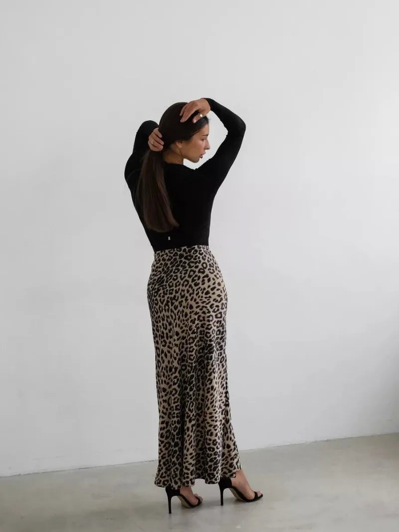 Sexy Leopard Print Long Skirts For Women 2024 Summer Fashion Vintage Women's Satin Maxi Skirt Female High Waist A-Line Skirt - reetell