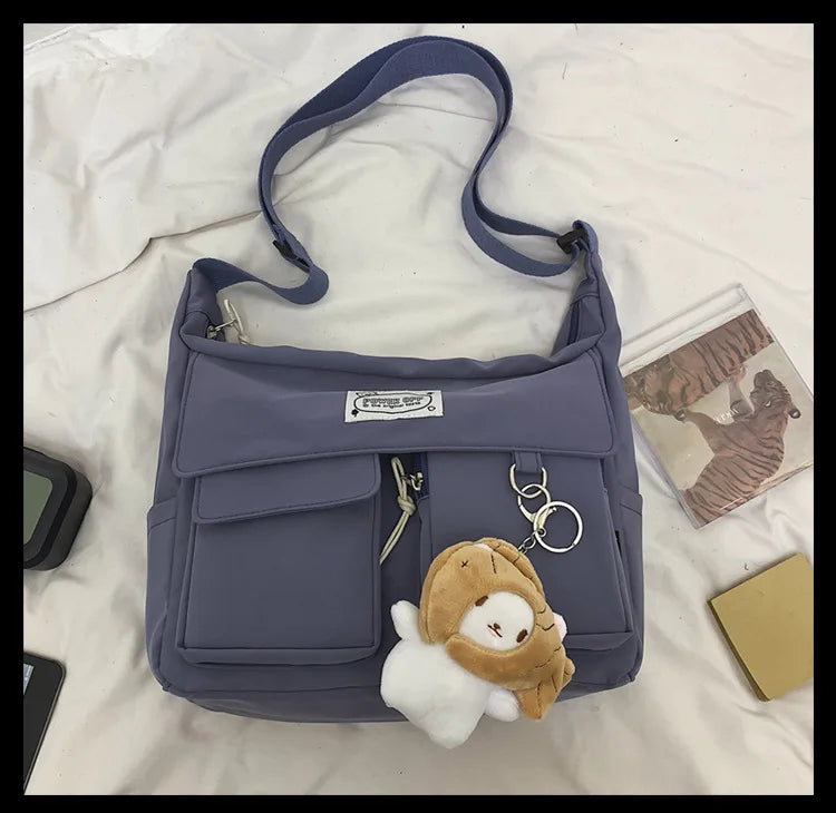 Korean Ulzzang Messenger Bag Women New 2023 Nylon Bags Multipockets Crossbody Bags For Women School Book Shoulder Bag Girls Sac - reetell