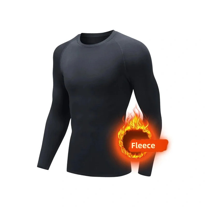 2024 Winter Thermal Fleece Compression Long Sleeve Running T-Shirt Men Quick Dry Stretch Gym Fitness Shirt Sportswear Top Tees