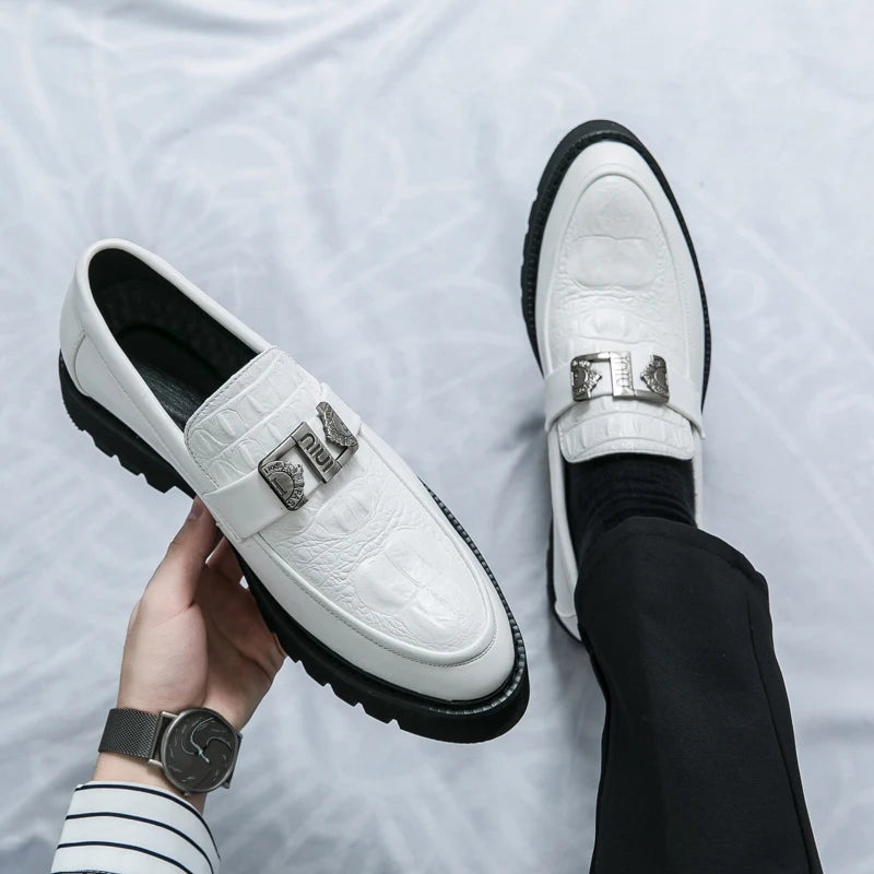 White Loafers Mens Party and Business Loafers Thick Soled Men Dress Platform Shoes Comfortable Slip-On Fashion New Casual Shoes - reetell