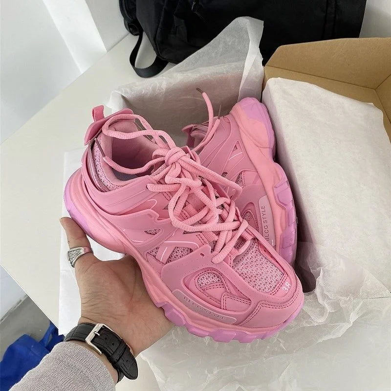 Women's Pink Chunky Running Shoes Sneakers Men Athletic Sports Sneakers Zaptillas Deporte MujerTracking Shoes Chaussure Homme