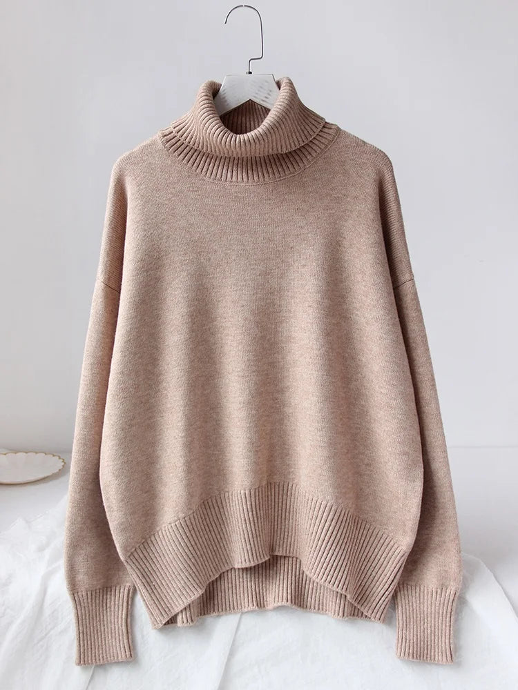 Women's Thick Sweaters Oversize Turtleneck Women Winter Warm White Pullovers Knitted High Neck Oversized Sweater For Women Tops - reetell