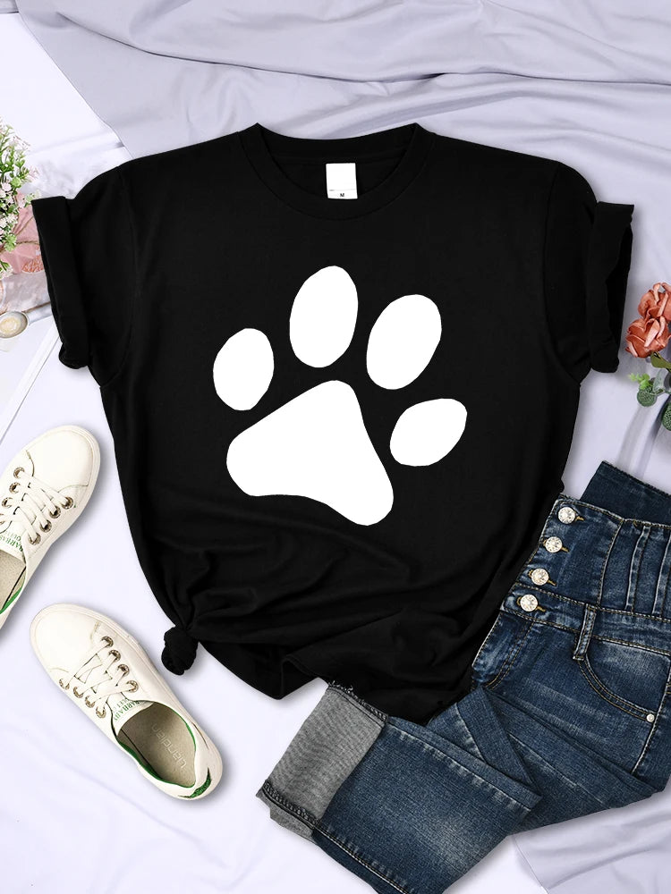 Funny Puppy Paw T Shirt For Women Street Personality Trend Tops Casual Vintage Tee Clothing Breathable O-Neck Womens T-Shirts - reetell