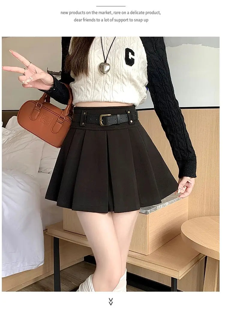 Casual Solid Color High Waist Pleated Fashion Loose Femme A-line Skirt Sweet 2023 New Black Spring Autumn Thin Women's Clothing - reetell