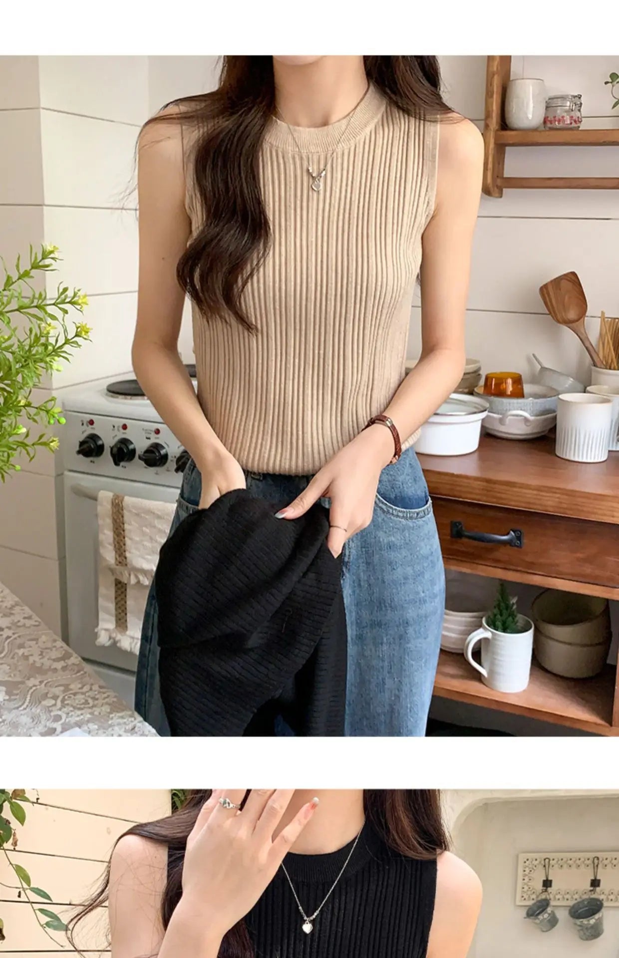 AOSSVIAO 2024 Korea Knitted Vests Women Top O-neck Solid Tank Blusas Y2K Summer New Fashion Female Sleeveless Casual Thin Tops - reetell